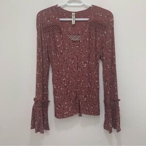 American Rag Floral Ruffle Blouse Size Large Juniors